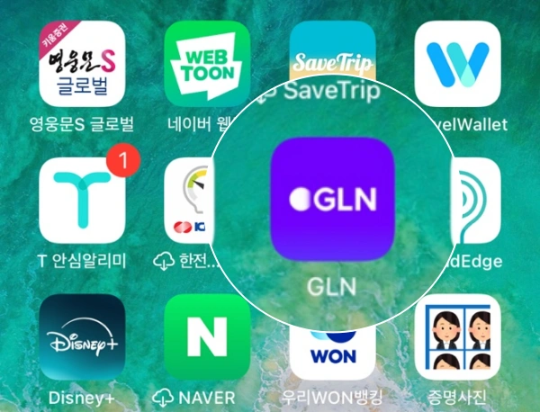 GLN 앱을 휴대폰에 설치한 모습