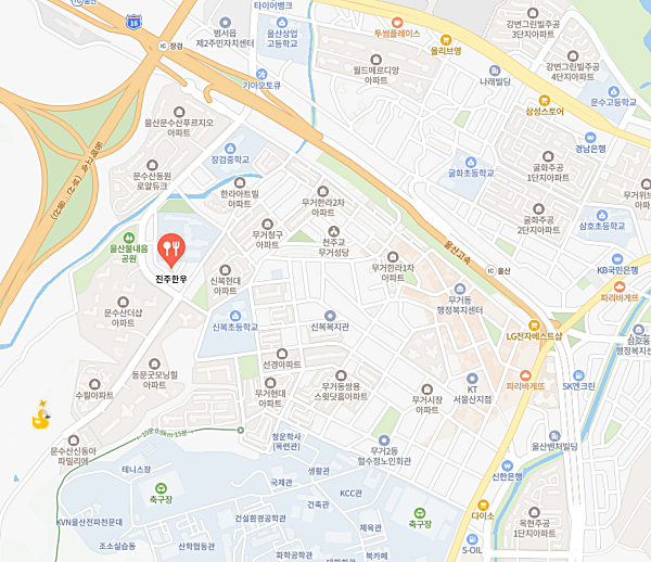 진주한우 위치가 표시된 지도
