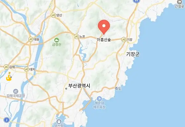 아홉산숲 위치가 표시되어 있는 지도