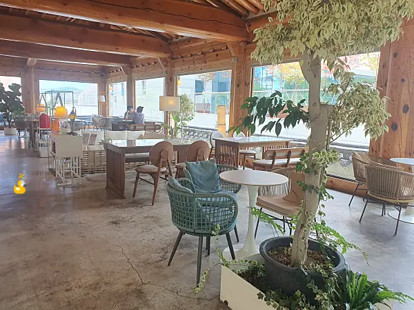 싱귤러커피 실내 테이블과 의자 모습