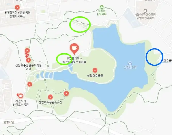 선암호수공원 주차장을 표시한 지도