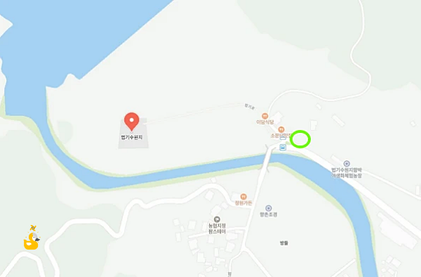 양산 법기수원지와 주차장이 표시된 지도