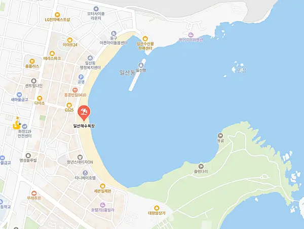 울산 일산해수욕장 위치가 표시된 지도