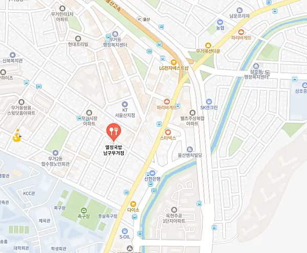 울산대 맛집 열정국밥 위치가 표시된 지도