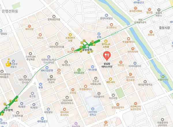 성심당 테라스키친 위치가 표시되어 있는 지도