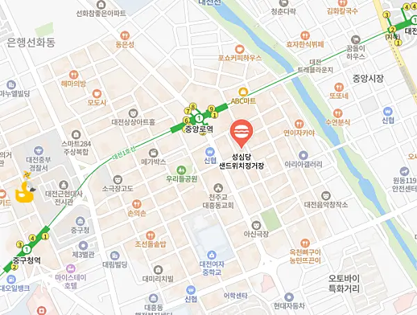 대전 성심당 샌드위치정거장 위치가 표시된 지도