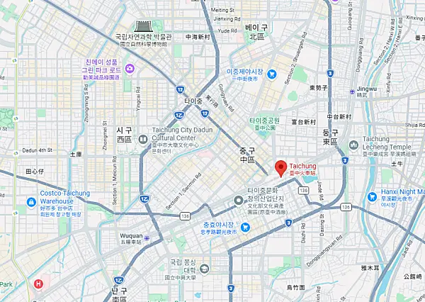 타이중 일반열차역이 표시된 지도