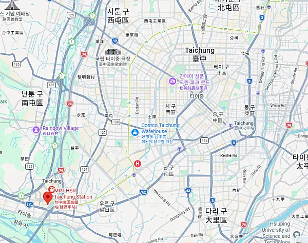 타이중 고속철도역이 표시된 지도