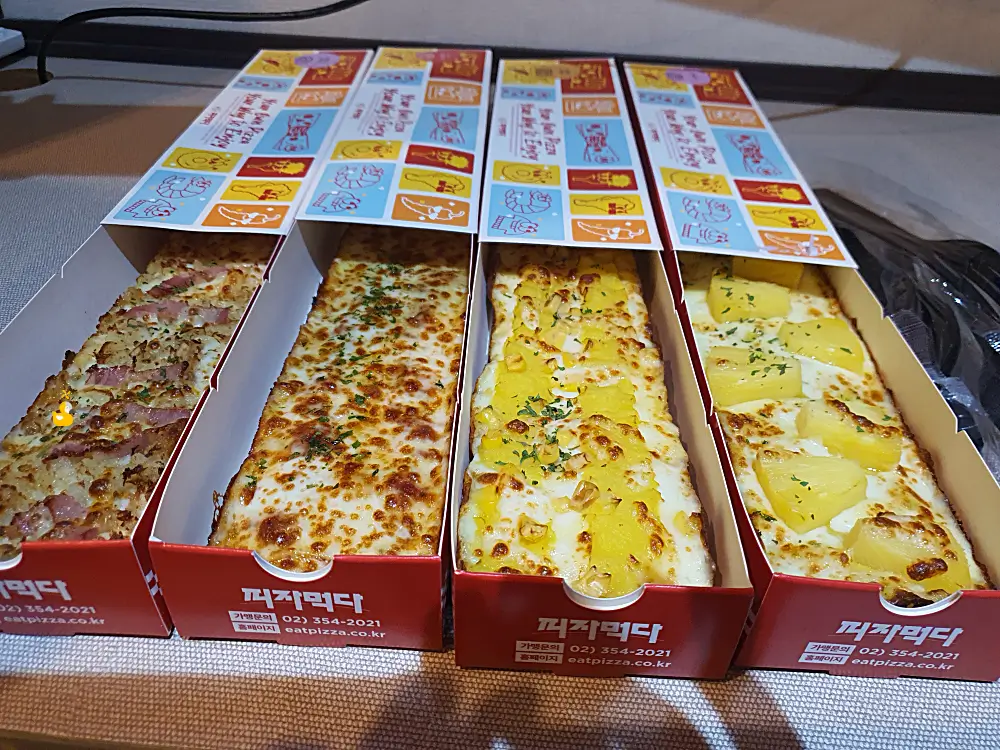 대전 둔산동 피자먹다의 포테이토베이컨, 하와이언, 마르게리따, 스위트고구마 사진 