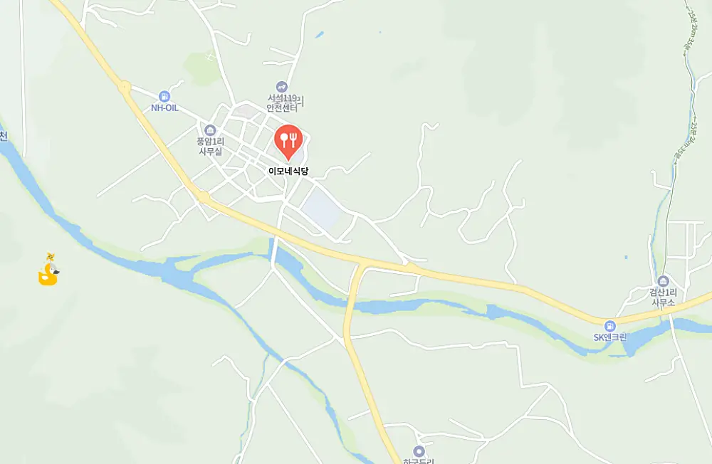 홍천 서석면 이모네식당이 표시된 지도
