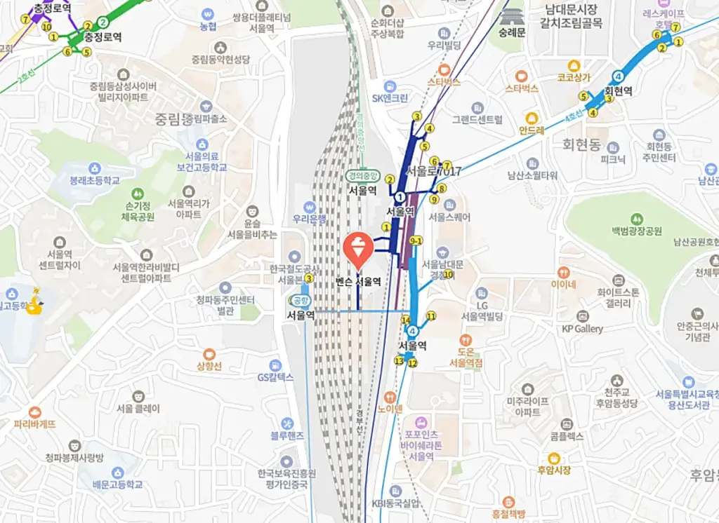 벤슨 서울역점 위치가 표시된 지도