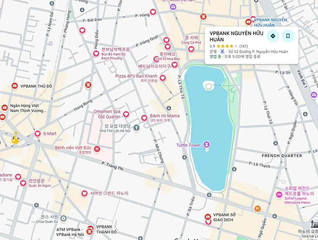 베트남 atm 위치가 표시된 지도